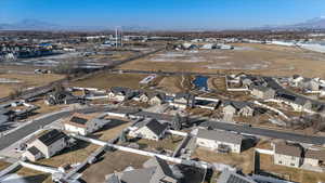 Aerial view featuring a mountain view