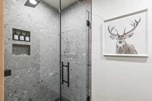 Bathroom with a tile shower