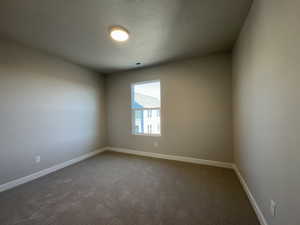 Spare room with carpet floors and a textured ceiling