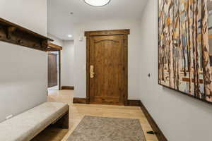 Entryway with light wood-type flooring