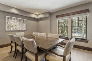 Dining space featuring light wood-type flooring