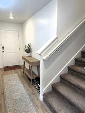 Entryway featuring hardwood / wood-style flooring