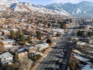 Drone / aerial view with a mountain view