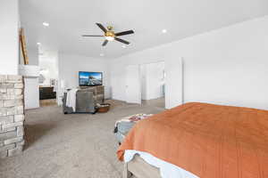 Bedroom with carpet floors and ceiling fan