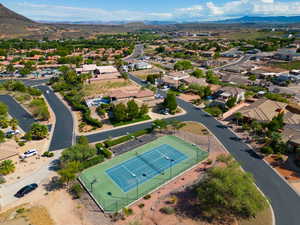 Birds eye view of property with a mountain view