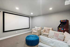 View of carpeted home theater