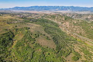 Drone / aerial view featuring a mountain view