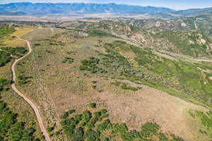 Drone / aerial view with a mountain view