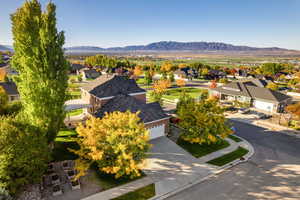 Aerial perspective of suburban area with mountains