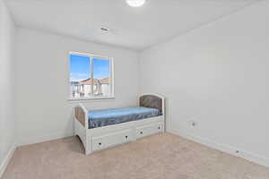 Bedroom with light carpet