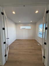 Unfurnished room with light hardwood / wood-style flooring