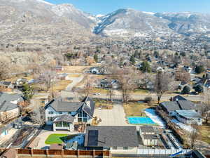 Aerial view featuring a mountain view