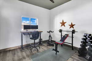 Office area featuring hardwood / wood-style floors