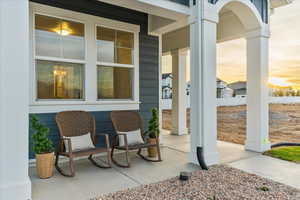 View of patio terrace at dusk