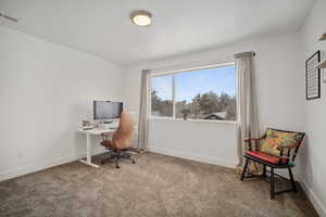 View of carpeted home office