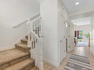 Staircase with tile patterned flooring