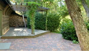 View of patio featuring a wooden deck