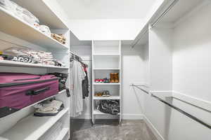 Spacious closet featuring carpet