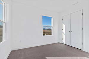 Unfurnished bedroom with carpet floors and a closet