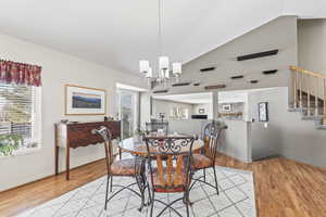 Dining room attached to kitchen, can support a large table for 8-12