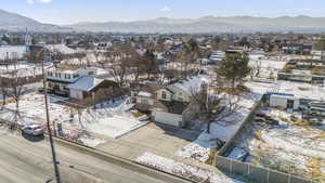 Aerial view of house and property.