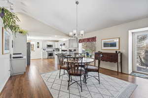 Beautiful, spacious remodeled kitchen and dining with vaulted ceilings