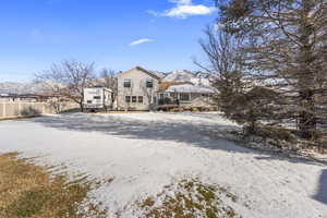 Backyard, rear view of deck and mountain view.