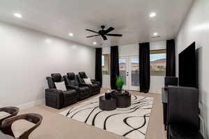 Family room with private deck, with views to mountain and pool