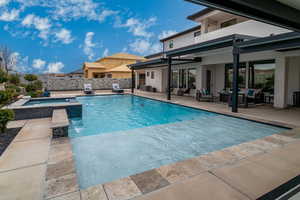 20 x 40 back yard pool, with Shamu shelf & spots for umbrellas