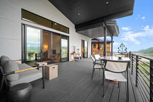 Wooden deck with a mountain view