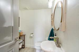 Bathroom with sink, hardwood / wood-style flooring, and toilet