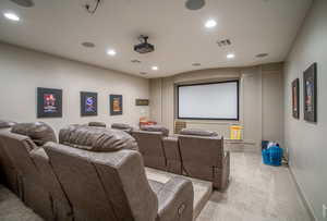 View of carpeted home theater room