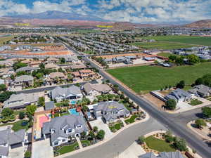 Aerial view featuring a mountain view