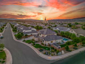 View of aerial view at dusk