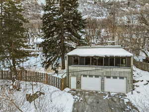 Exterior space featuring a garage