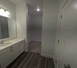 Master Bathroom with vanity and wood-type flooring