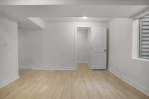 future kitchen plumbed- Unfurnished room featuring light wood-type flooring