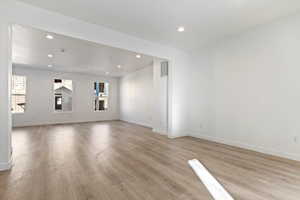 Unfurnished living room featuring light hardwood / wood-style floors