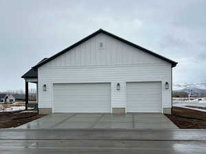 View of snow covered garage