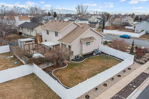 Birds eye view of property with a mountain view