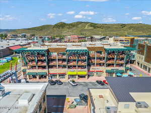 Drone / aerial view featuring a mountain view