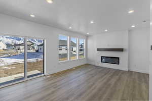 Living room with wood-type flooring