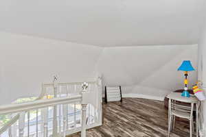 Interior space featuring wood-type flooring and lofted ceiling