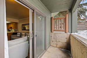 Covered patio with ski run views