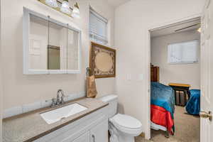 Bathroom featuring vanity and toilet