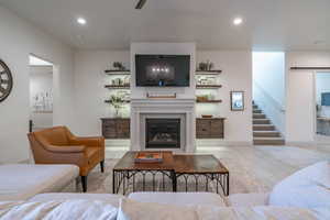 Living room with a barn door