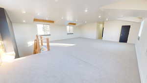 Interior space with light colored carpet