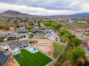 Drone / aerial view featuring a mountain view