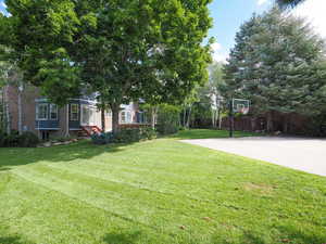 Backyard featuring basketball hoop