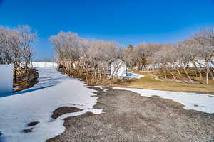 View of yard covered in snow